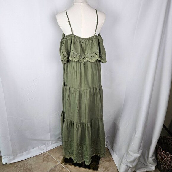NEW Old Navy Cold Shoulder Maxi Swing Dress Medium Olive - Picture 5 of 11